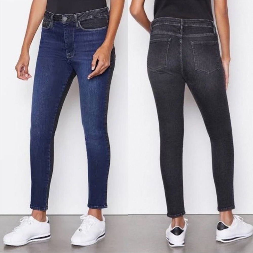 NWT FRAME Le One Skinny Fit Mid Rise Teller 2 Tone Blue & Black Denim - Picture 2 of 10